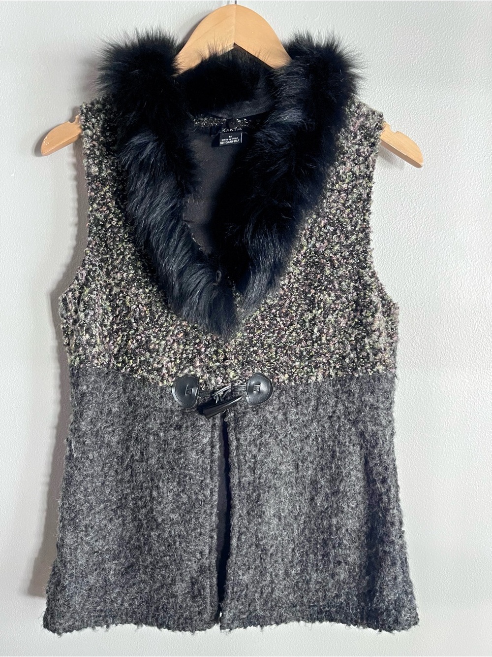 Kaktus Faux Fur Sweater Vest Y2K Boho Toggle Knit Jacket Medium